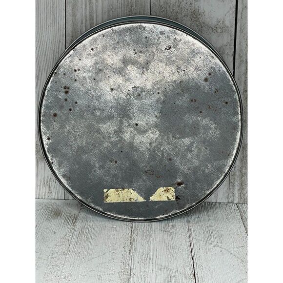 Vintage Round Blue & White Festival Bakers Tin With Greek Scene - Picture 3 of 4